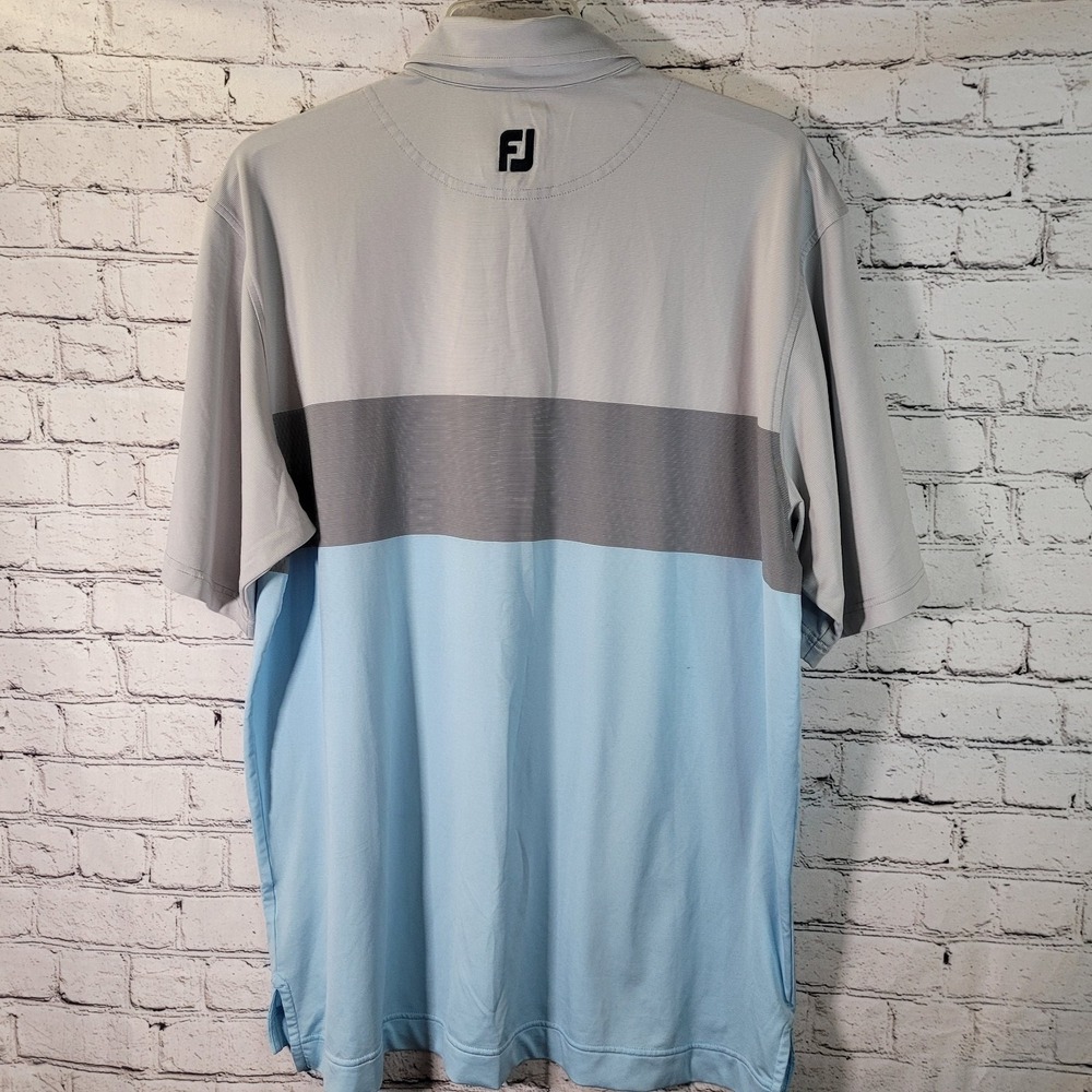 Footjoy Mens XL Blue Gray Striped Print Pattern Golf Polo Shirt - Picture 5 of 5